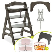 Hochstuhl Alpha Plus Select Charcoal Hochstuhl Alpha Plus Select Charcoal - im Sparset inkl. Sitzkissen Muslin Mineral Rose + Essbrett + 2 Silikonteller