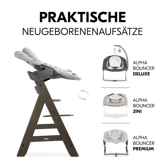 Hauck Hochstuhl Alpha Plus Select Charcoal Hochstuhl Alpha Plus Select Charcoal - im Sparset inkl. Sitzkissen Muslin Mineral Rose + Essbrett + 2 Silikonteller