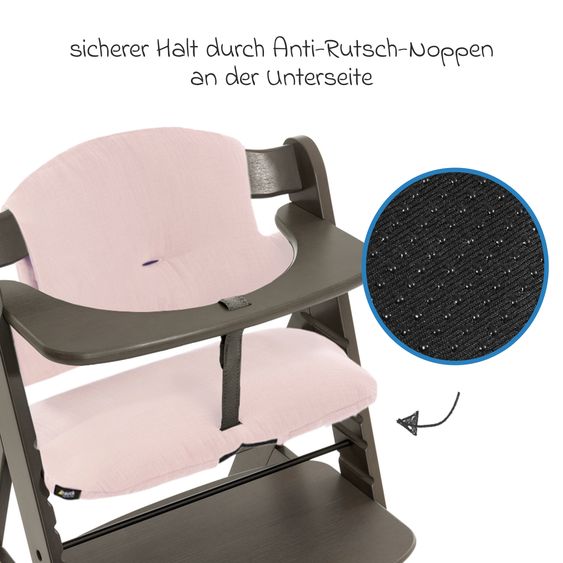 Hauck Highchair Alpha Plus Select Charcoal - in a savings set incl. seat cushion Muslin Mineral Rose + 2 silicone plates