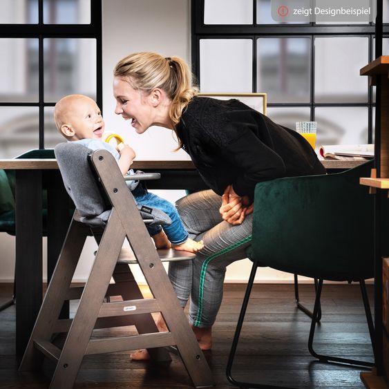 Hauck Highchair Alpha Plus Select Charcoal - in a savings set incl. seat cushion Muslin Mineral Rose + 2 silicone plates