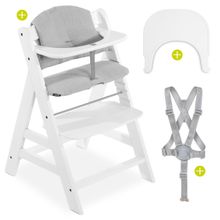 Hochstuhl Alpha Plus Weiss - im Sparset inkl. Essbrett Click Tray und Sitzkissen Waffle Pique Grey