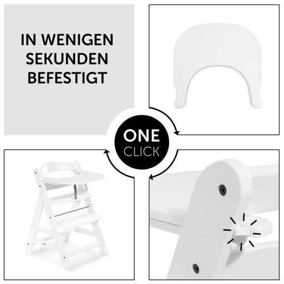 Hauck High chair Alpha Plus White - in economy set incl. dining board Click Tray and seat cushion Waffle Pique Grey