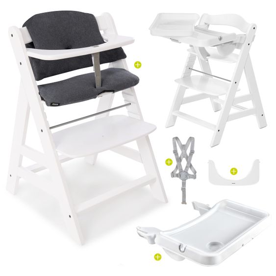 Hauck Seggiolone Alpha Plus Bianco in set economico con cuscino di seduta e vassoio da pranzo Alpha Vassoio Bianco