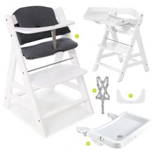 Highchair Alpha Plus White in economy set incl. seat cushion and Alpha Tray White dining board