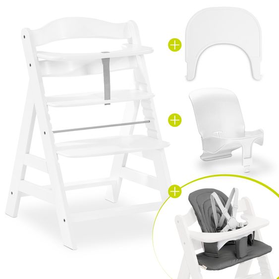 Hauck Seggiolone Alpha Plus Bianco - in set economico con seggiolino + cuscino + vassoio Click
