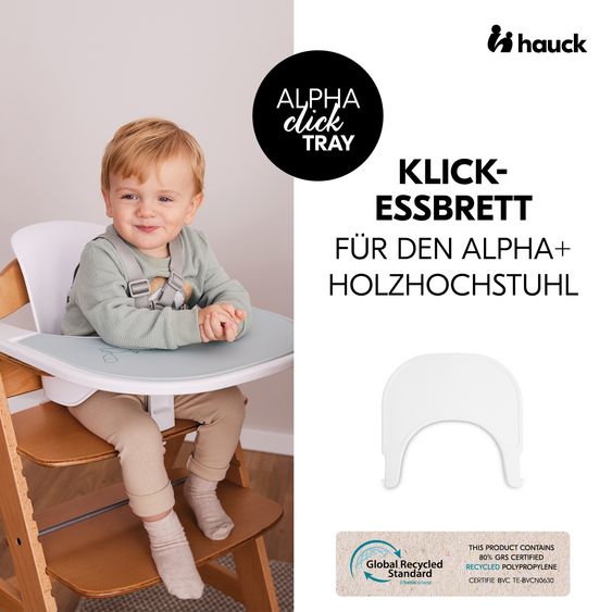 Hauck Seggiolone Alpha Plus White - in un set di risparmio con tavoletta da pranzo Click Tray + cuscino di seduta Nordic Grey