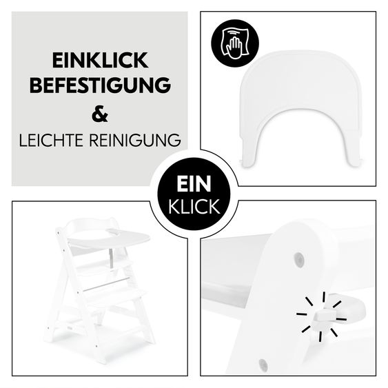 Hauck Seggiolone Alpha Plus White - in un set di risparmio con tavoletta da pranzo Click Tray + cuscino di seduta Nordic Grey