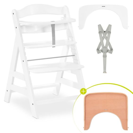Hauck Hochstuhl Alpha Plus White - im Sparset inkl. Essbrett Wooden Tray
