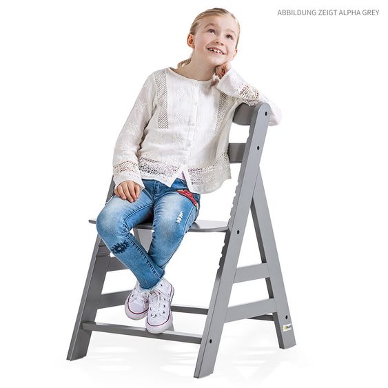 Hauck High chair Alpha Plus White - in economy set incl. seat cushion Jersey Charcoal - White