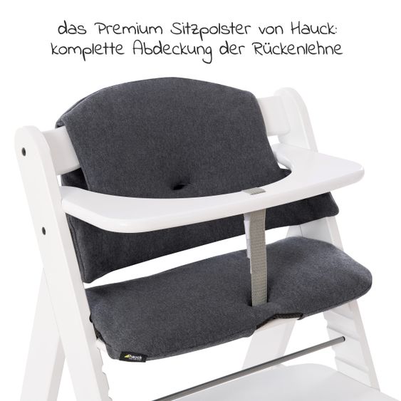 Hauck Hochstuhl Alpha Plus White - im Sparset inkl. Sitzkissen Jersey Charcoal - Weiß