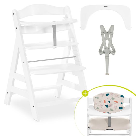 Hauck Highchair Alpha Plus White - in the value set incl. seat cushion Jersey Organic