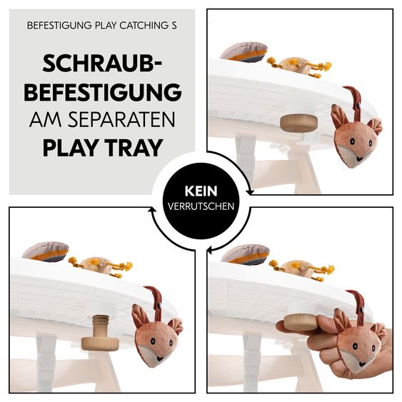 Hauck Hochstuhl Alpha Plus White im Sparset - inkl. Sitzkissen + Play Tray Basis + Spielring Play Catching mit 3 Stoff-Figuren