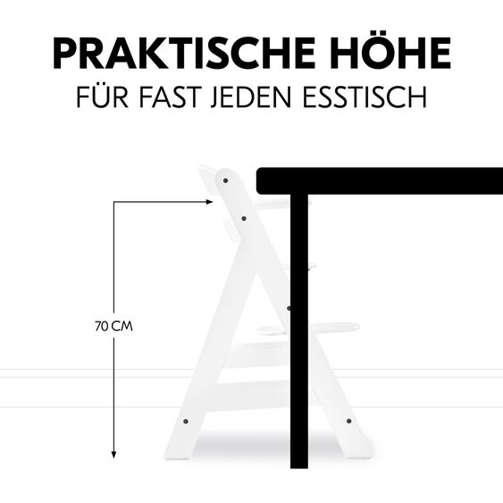 Hauck Hochstuhl Alpha Plus White im Sparset - inkl. Sitzkissen + Play Tray Basis + Spielring Play Catching mit 3 Stoff-Figuren