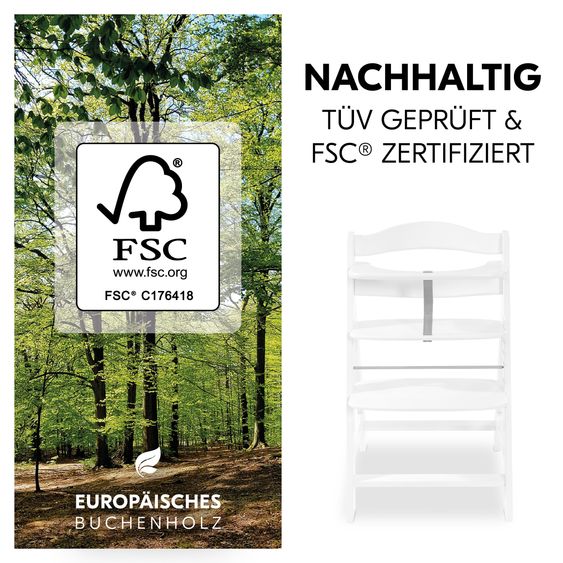 Hauck Hochstuhl Alpha Plus White im Sparset - inkl. Sitzkissen + Play Tray Basis + Spielring Play Catching mit 3 Stoff-Figuren