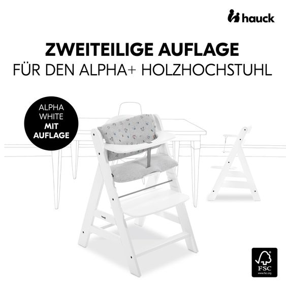 Hauck Hochstuhl Alpha Plus White - im Sparset inkl. Sitzkissen Rainbow