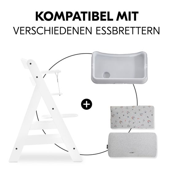Hauck Hochstuhl Alpha Plus White - im Sparset inkl. Sitzkissen Rainbow