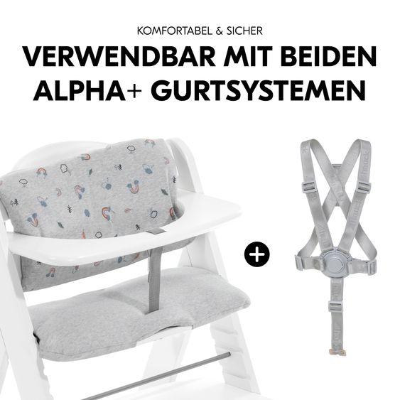 Hauck Hochstuhl Alpha Plus White - im Sparset inkl. Sitzkissen Rainbow