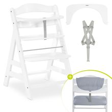 Hochstuhl Alpha Plus White - im Sparset inkl. Sitzkissen Stretch Grey