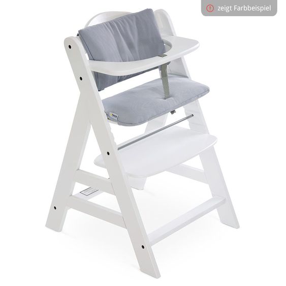 Hauck Hochstuhl Alpha Plus White - im Sparset inkl. Sitzkissen Stretch Grey