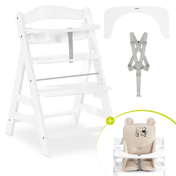 Hauck Hochstuhl Alpha Plus White - im Sparset inkl. Sitzverkleinerer Winnie the Pooh - Disney