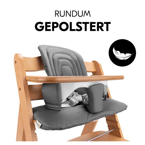 Hauck Hochstuhl Arketa Beech Blackwashed - im Sparset inkl. Baby Seat und Sitzpolster - Dark Grey