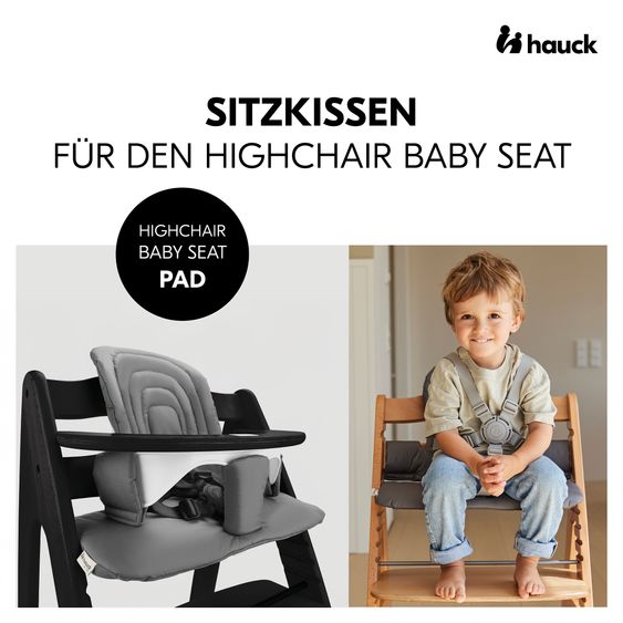 Hauck Hochstuhl Arketa Beech Blackwashed - im Sparset inkl. Baby Seat und Sitzpolster - Dark Grey