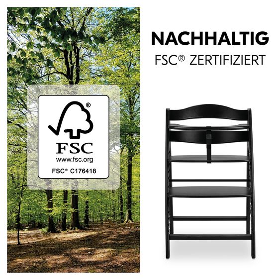 Hauck Hochstuhl Arketa Beech Blackwashed - im Sparset inkl. Click Tray und Sitzkissen - Charcoal