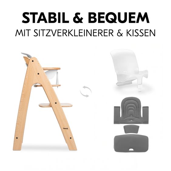 Hauck Hochstuhl Arketa Beech - im Sparset inkl. Baby Seat und Sitzpolster - Dark Grey