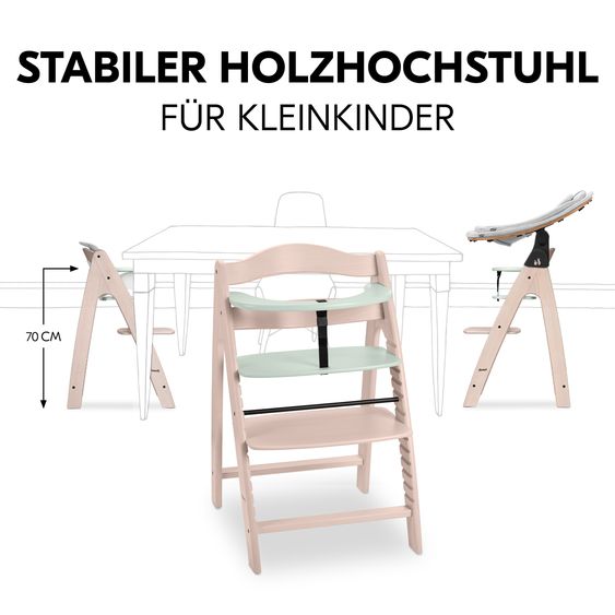 Hauck Hochstuhl Arketa Beech Whitewashed Mint - im Sparset inkl. Baby Seat und Sitzpolster - Dark Grey