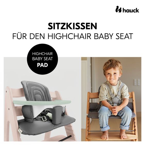 Hauck Hochstuhl Arketa Beech Whitewashed Mint - im Sparset inkl. Baby Seat und Sitzpolster - Dark Grey