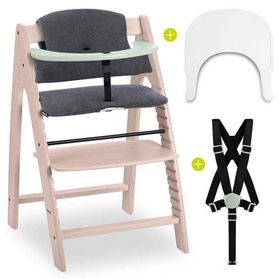 Hauck Highchair Arketa Beech Whitewashed Mint - in economy set incl. Click Tray and seat cushion - Charcoal