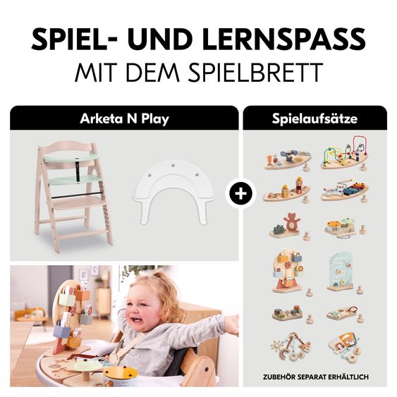 Hauck Hochstuhl Arketa inkl. Play Tray Basis - Beech Whitewashed Mint