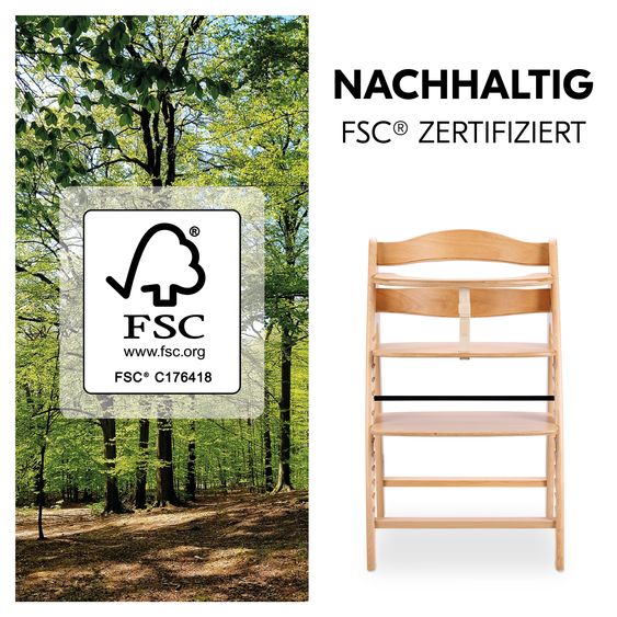 Hauck Hochstuhl Arketa (mitwachsend, inkl. Gurtsystem, Massivholz FSC zertifiziert) - Beech