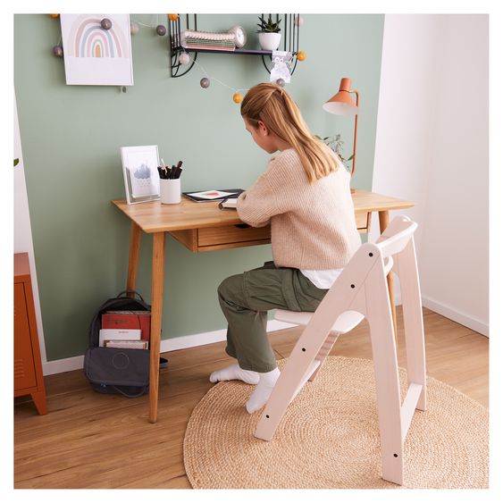 Hauck Hochstuhl Arketa (mitwachsend, inkl. Gurtsystem, Massivholz FSC zertifiziert) - Beech Whitewashed Mint