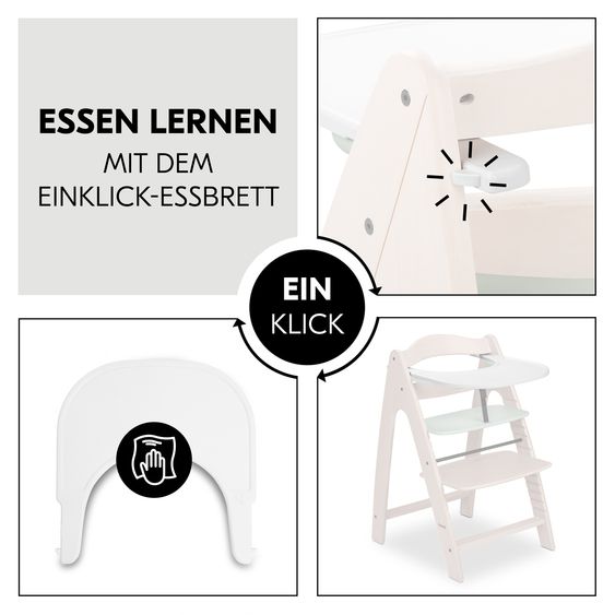 Hauck Hochstuhl Arketa (mitwachsend, inkl. Gurtsystem, Massivholz FSC zertifiziert) - Beech Whitewashed Mint