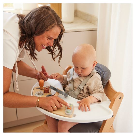 Hauck Highchair Arketa Oak - in economy set incl. baby seat and seat cushion - Dark Grey