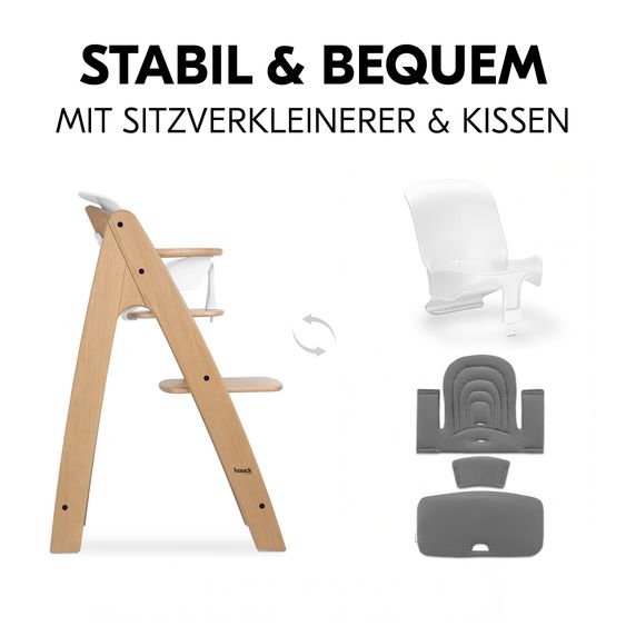 Hauck Hochstuhl Arketa Oak - im Sparset inkl. Baby Seat und Sitzpolster - Dark Grey