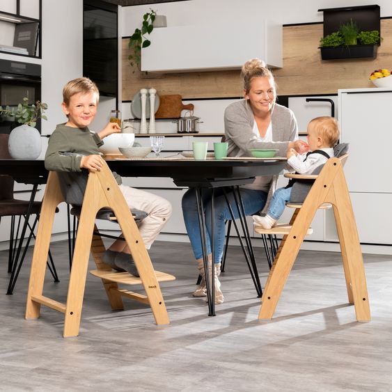 Hauck Highchair Arketa Oak - in economy set incl. baby seat and seat cushion - Dark Grey