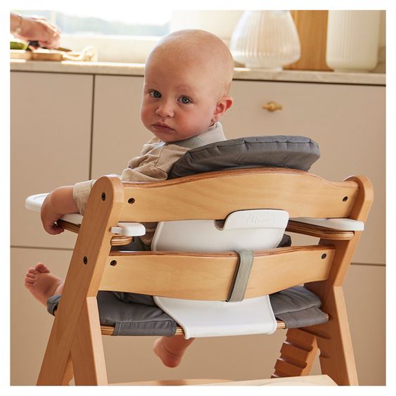 Hauck Highchair Arketa Oak - in economy set incl. baby seat and seat cushion - Dark Grey