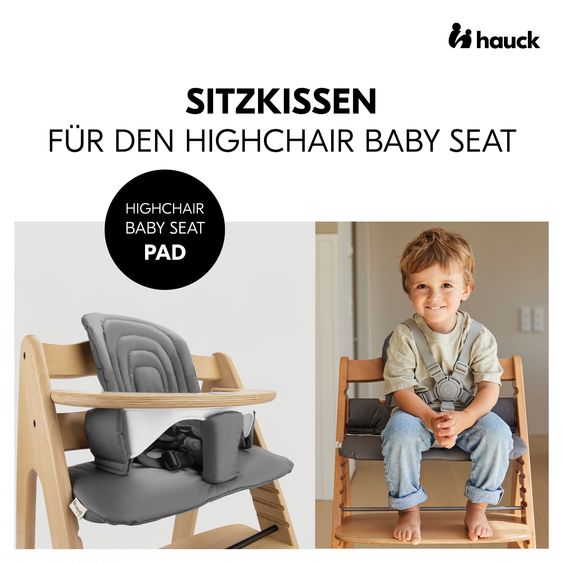 Hauck Highchair Arketa Oak - in economy set incl. baby seat and seat cushion - Dark Grey