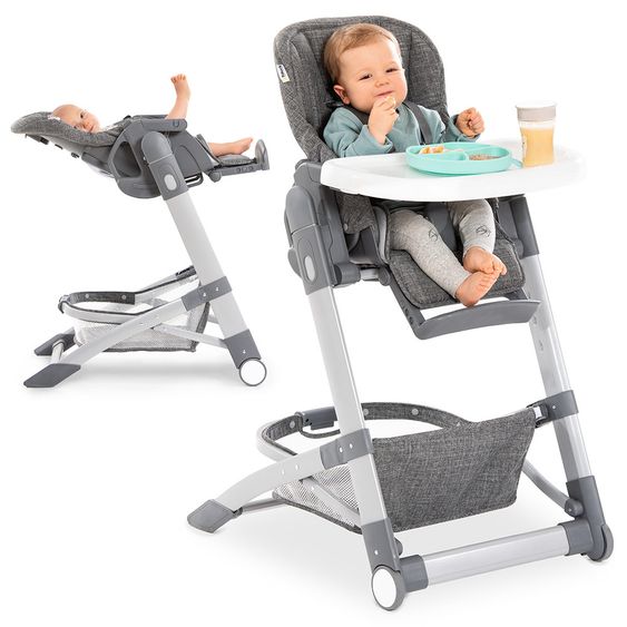 Hauck Hochstuhl & Babyliege ab Geburt - Grow Up Newborn Set (faltbar & klappbar) - Melange Grey