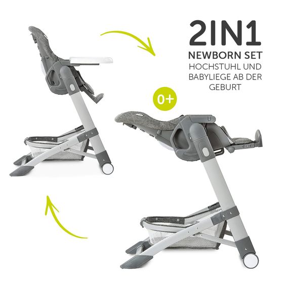 Hauck High chair & baby lounger from birth - Grow Up Newborn Set (foldable & collapsible) - Melange Grey