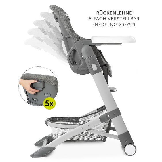 Hauck Hochstuhl & Babyliege ab Geburt - Grow Up Newborn Set (faltbar & klappbar) - Melange Grey