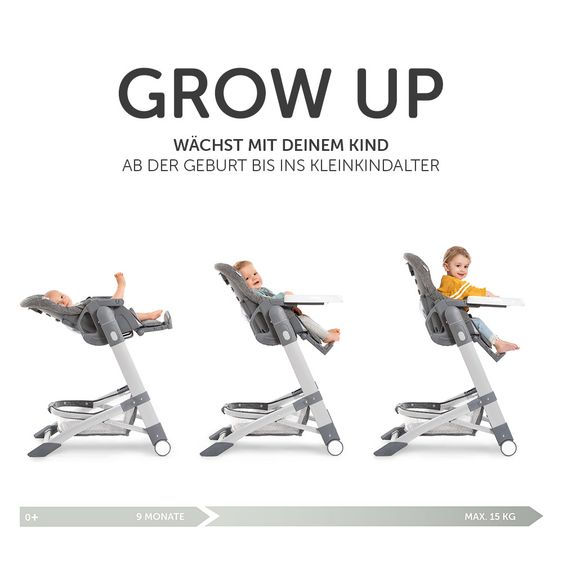 Hauck Hochstuhl & Babyliege ab Geburt - Grow Up Newborn Set (faltbar & klappbar) - Melange Grey