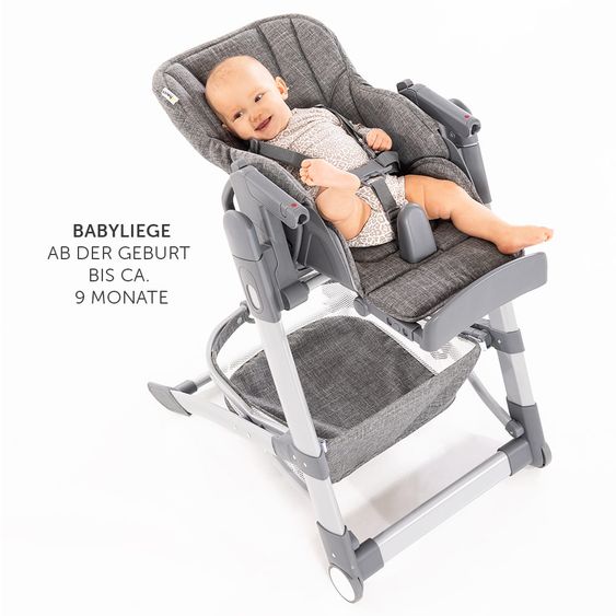 Hauck High chair & baby lounger from birth - Grow Up Newborn Set (foldable & collapsible) - Melange Grey