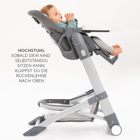 Hauck Hochstuhl & Babyliege ab Geburt - Grow Up Newborn Set (faltbar & klappbar) - Melange Grey