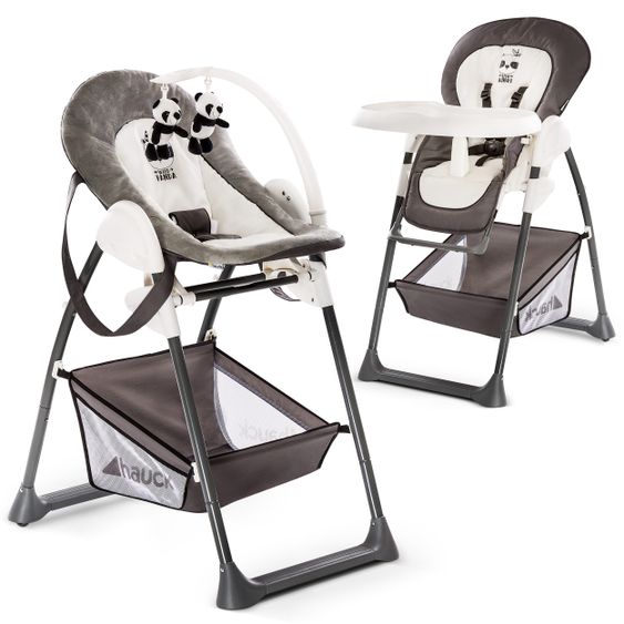 Hauck High chair & baby lounger from birth - Sit'n Relax with baby attachment (foldable and height adjustable) - Wild Panda