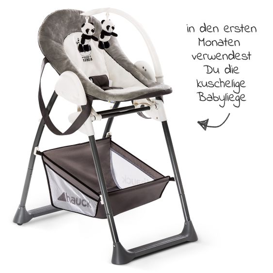 Hauck High chair & baby lounger from birth - Sit'n Relax with baby attachment (foldable and height adjustable) - Wild Panda