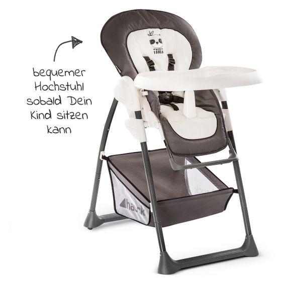 Hauck High chair & baby lounger from birth - Sit'n Relax with baby attachment (foldable and height adjustable) - Wild Panda