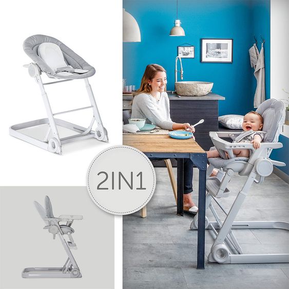Hauck Hochstuhl & Babyliege ab Geburt - Sitn Care Newborn Set (faltbar & klappbar) - Stretch Grey